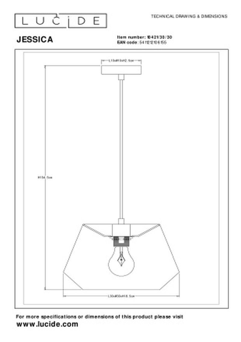 Lucide JESSICA - Závesné svietidlo - 1xE27 - Čierne